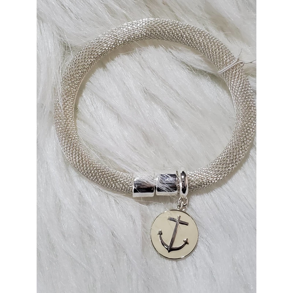NWOT Women's Jewelry Silvertone Round Shape Mesh Anchor Charm Bracelet